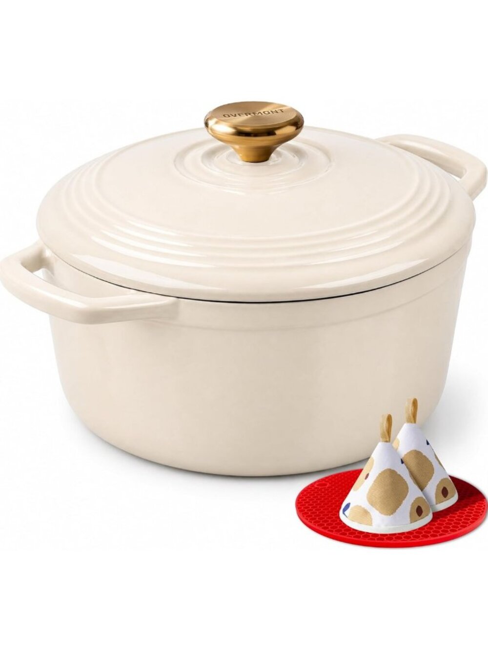 5.5QT Enameled Cast Iron Dutch Oven with Lid & Potholders - Heavy-Duty Cookware
